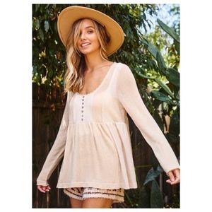 #2014 Criss Cross Waffle Knit Flowy Contrast Long Sleeve
